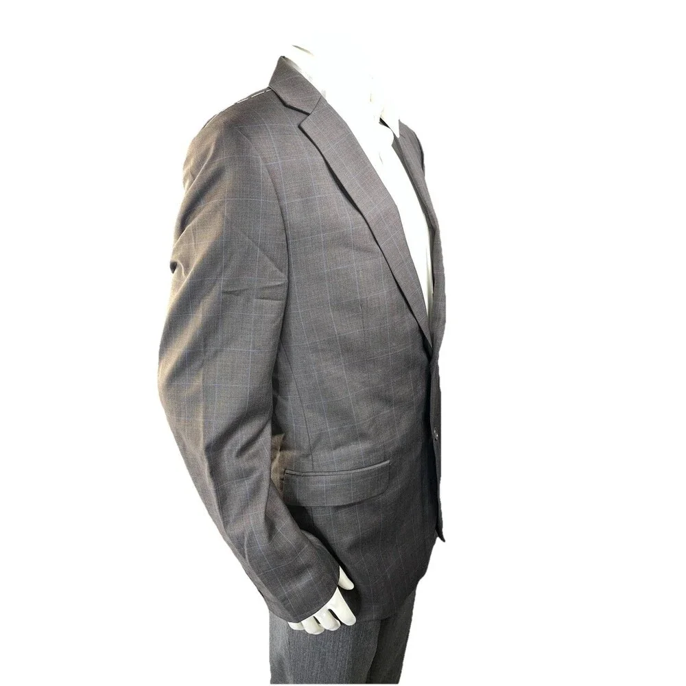 NWOT Combatant Gentleman Mens 44L Blazer Windowpane Check Slim Wool Sport Coat